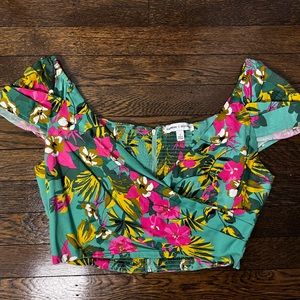 Express x Rocky Barnes Floral Crop Top - Size Small